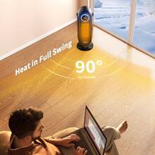 coldSky Space Heaters For Indoor Use, 16 Inch Portable Electric Heater For Office, 1500W Fast Heating Space Heater With Thermostat, 90°Oscillation, 12H Timer, Remote - 美規A型插(110-127V) - 查看 6