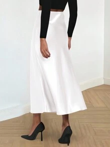 Women's Satin Silk High Waist Flare A-Line Midi Skirt Solid Color Spring Summer Fall Autumn Skirt Cocktail Valentine Day Wedding Elegant Valentine Midi Skirt - 白色 - 查看 2