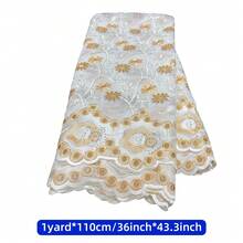 1 件 5 码/180 英寸非洲可溶性花卉刺绣面料、蕾丝绣花布、设计师 DIY 服装面料、43.3 英寸宽、36/108/180 英寸长（105gsm） - 彩色 - 查看 18