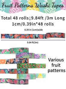 IEEBEE 48 卷和纸胶带套装，10 毫米宽水果和纸胶带，薄装饰胶带，适用于日记、剪贴簿用品、儿童手工胶带、学校用品 - 1 Set - 查看 2