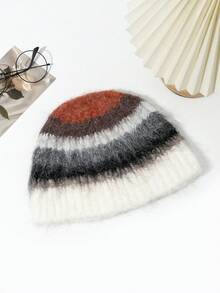 1 chiếc mũ len dệt kim sọc Dopamine Colorblock mới cho phụ nữ, ấm áp và thích hợp để mặc ngoài trời vào mùa thu/đông - Nhiều màu - Xem 3