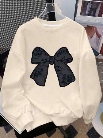 Tween Girl Bowknot Print(Pattern)Sweatshirt,Crewneck Sweatshirt For Girl Casual Comfy Fall And Winter Fashion Outfits Cute Clothes.Soft And Machine-Washable, Casual And Fashionable, Suitable For Travel, Party And Campus Wear.Suitable For School, Vacation And Shopping Outfits
