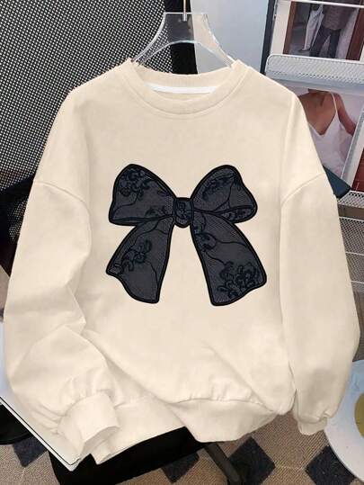 Tween Girl Bowknot Print(Pattern)Sweatshirt,Crewneck Sweatshirt For Girl Casual Comfy Fall And Winter Fashion Outfits Cute Clothes.Soft And Machine-Washable, Casual And Fashionable, Suitable For Travel, Party And Campus Wear.Suitable For School, Vacation And Shopping Outfits