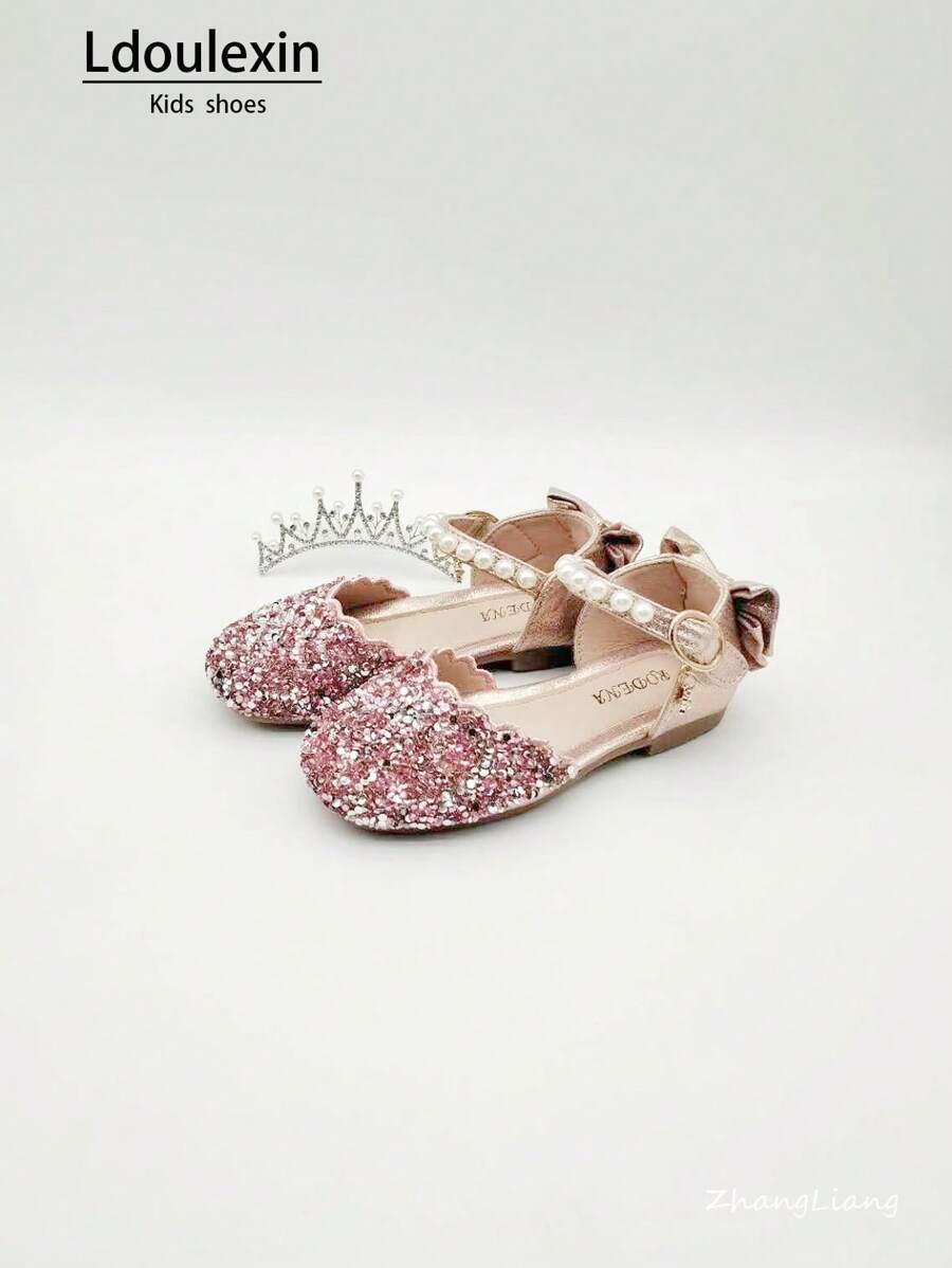Ballerine a punta con decorazioni di strass, perle e fiocchi per ragazze, adatte per vacanze, feste e uso quotidiano