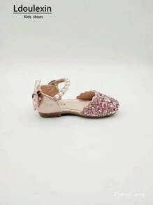 Ballerine a punta con decorazioni di strass, perle e fiocchi per ragazze, adatte per vacanze, feste e uso quotidiano - Rosa - Visualizzare 3