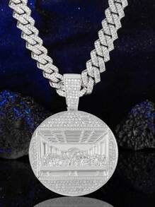 15毫米高品质水钻镶嵌“最后的晚餐”圆形吊坠项链，嘻哈风格珠宝，男女皆宜 - 最後的晚餐吊墜項鍊套裝 - 查看 12