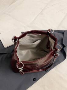 Ladies' Simple Fashionable Soft PU Splicing Design Tote Bag For Women - Burgundy - View 6