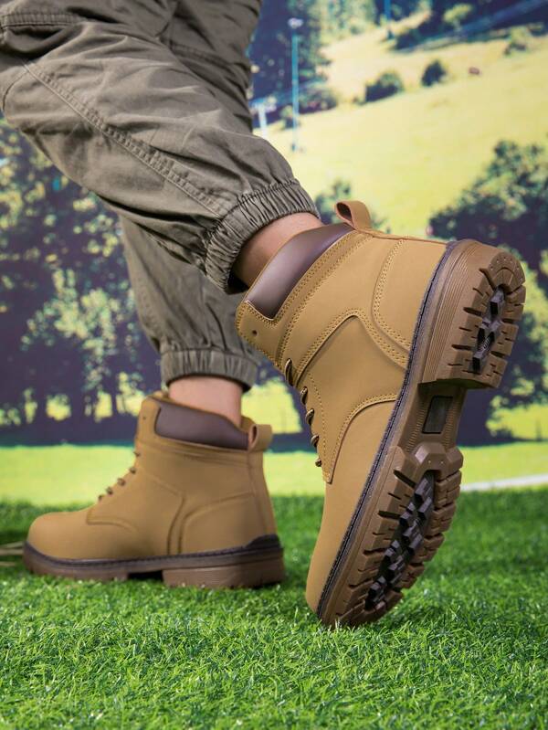 Botas masculinas confortáveis de alta qualidade e da moda, material de camurça, estilo de roupa de trabalho, botas antiesmagamento para local de trabalho