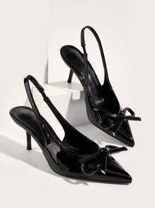 Sexy Black Pointed Toe Bow Decor Stiletto High Heel Shoes For Wedding, Party, Banquet Valentines