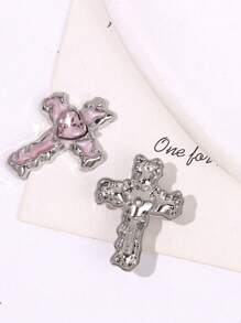 10Pcs Vintage Style Cross Alloy Nail Art Charm Pink Heart Cross Nail Accessories Diy Manicure Decoration Nail Supplies Nails Nail Charms Nail Gems - Pink - View 4