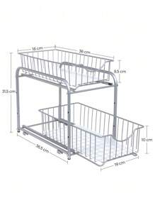 SONGMICS Organizzatore da Cucina, Scaffale a 2 Ripiani Estraibili per Armadietto, Organizzatore Impilabile Sottolavello con Cassetti Portaoggetti, per Cucina, Bagno, Argento - Argento - Visualizzare 6