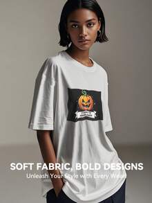 Women's Print Short Sleeve T-Shirt, Black & White Shirt, 180gsm Shirt, Crew Neck Short Sleeve T-Shirt, Breathable & Comfortable Casual Sports Fitness Tee, Casual Vintage Style, Suitable For Summer, Beach Holiday Crew Neck Short Sleeve Casual T-Shirt, Summer Tee