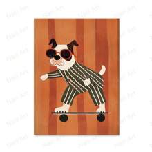 1pc Frameless Funny Animal Poster, Featuring Rabbit, Dog, Bear, Cat, Skateboard Patterns, Canvas Material, Neutral Tones, Suitable For Nursery Decor, Animal Theme - Multicolor - View 20