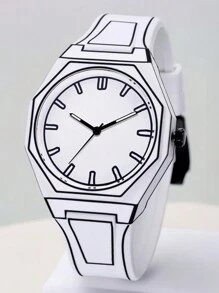 PINTIME 1 Pc Men's Quartz Watch With Octagonal Dial, Silicone Strap, Water-Resistant, Luminous, Fashionable Business Calendar Watch Suitable For All Occasions - White - View 7