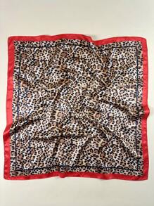 1PC Ladies Leopards Animal Print Square Scarf Elegant Neckerchief Bandana Women Satin Head Scarf Hair Accessories