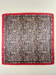 1PC Ladies Leopards Animal Print Square Scarf Elegant Neckerchief Bandana Women Satin Head Scarf Hair Accessories