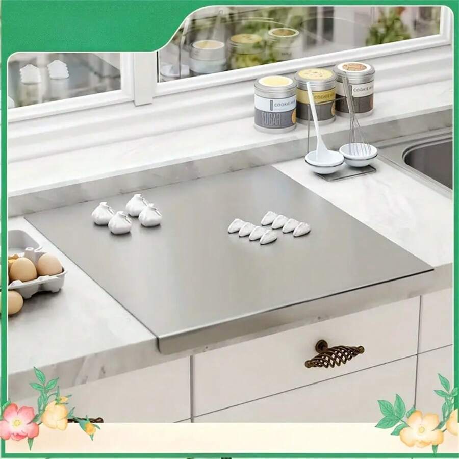 1 块优质不锈钢切菜板 - 耐用防霉砧板滚动表面 - 家庭厨师和烹饪爱好者必备的厨房工具，不锈钢切肉、奶酪、面包、蔬菜和水果砧板，适用于家庭、宿舍、厨房小工具、家庭礼物 - 銀色 - 查看 1