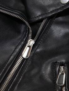 Women's Autumn/Winter Simple Versatile Faux Leather Jacket, Short Motorcycle Jacket - Black - View 8