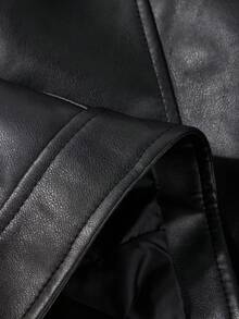 Women's Autumn/Winter Simple Versatile Faux Leather Jacket, Short Motorcycle Jacket - Black - View 11