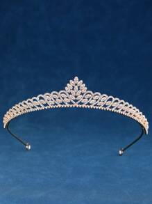 1pc Elegant Luxurious Glittering Crown Vintage Zinc Alloy Bridal Hair Accessory, Suitable For All Seasons Wedding, Flower Girl, Pageant - Multicolor - View 7