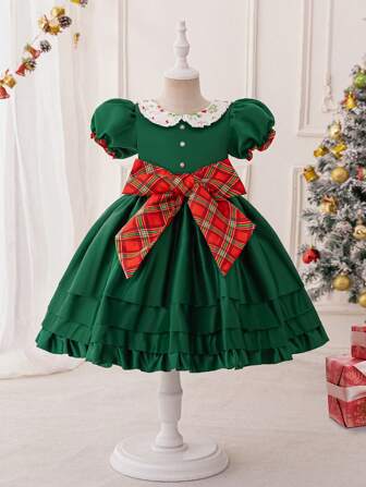 Young Girl Green Classic Christmas Dress With Sash Xmas New Years Holiday Party Birthday Dress Young Girl Christmas Family Photoshoot Dress