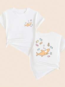 Cartoon T-Shirt Cotton Basic T-Shirt Printed Shark Design Comfort Short Sleeve Summer Sweet Sexy Sophisticated Versatile Hot Girl Tight Elegant Comfortable - trắng - Xem 1