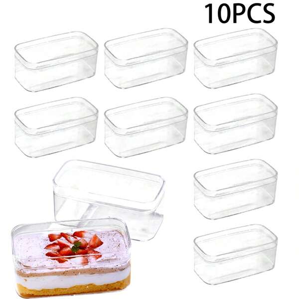 10pcs Multi-Purpose Transparent Plastic Dessert Container, Suitable For Bakery, Sturdy And Durable, Can Be Used For Homemade Pastries, Cookies And Cakes, Restaurant Mousse Cake, Tiramisu Box, Transparent Cookie Jar, Small Bread And Cake Roll Box, For Home Bakers And Bakeries