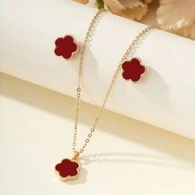 Bộ 3 chiếc/Bộ trang sức cá nhân hóa hình cỏ ba lá tối giản, hoa tai và nhiều kiểu dáng - màu đen - Xem 7