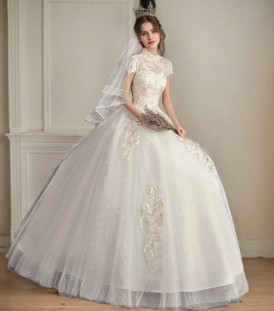 Lvivy Luxury A-Line Embroidered Dresses And Evening Gowns, Elegant And Sexy Ball Gowns For Wedding Guests, Graduation Ceremonies, Dinner Parties - Trắng ngọc trai (thêu ren sang trọng) - Xem 1