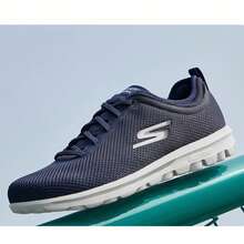 Skechers 男士纯色拼接休闲运动鞋，经典简约设计，适合日常穿着 - 藍色 - 查看 1