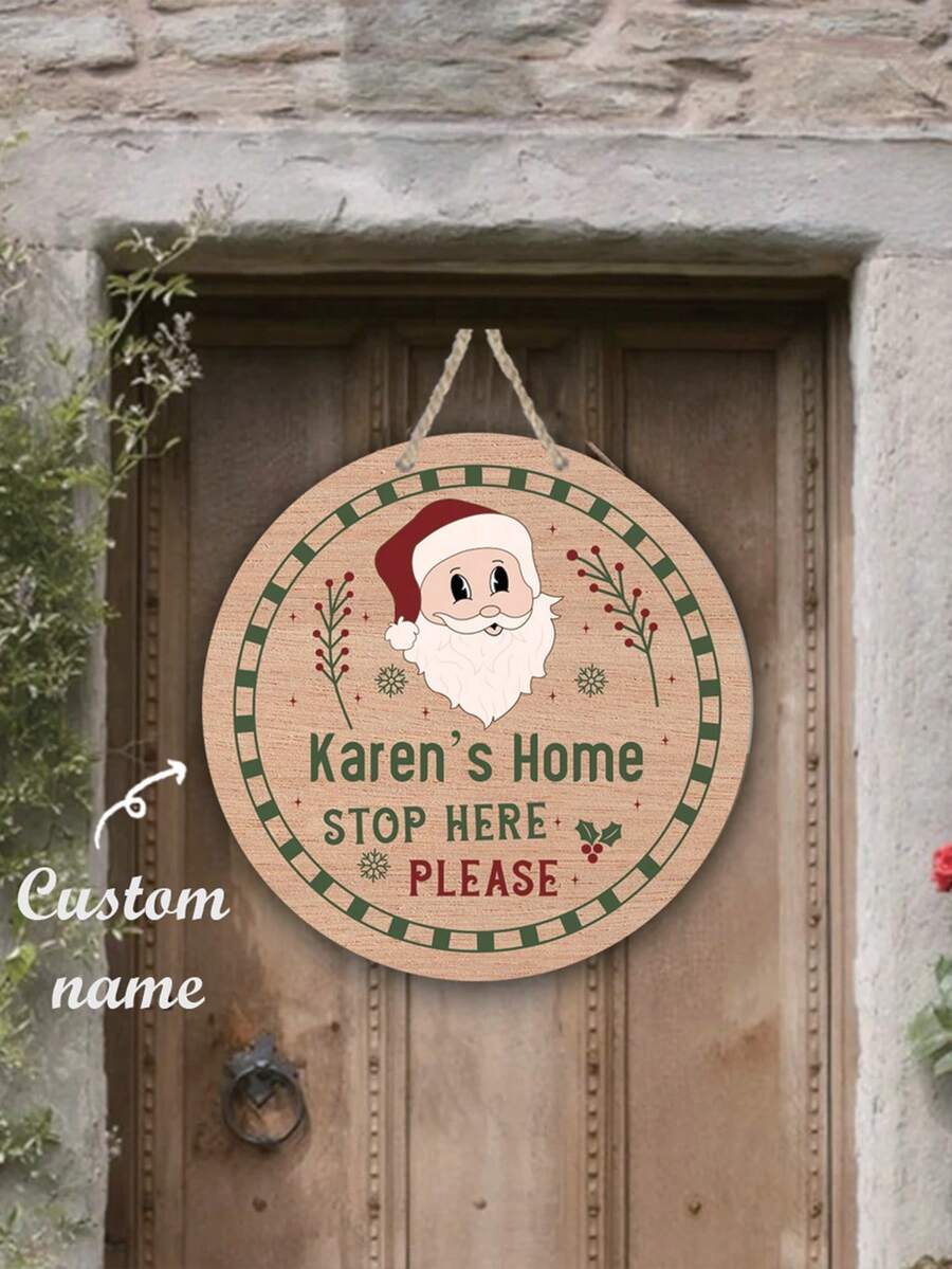 1 件定制名称个性化圣诞门圆形标牌、创意墙面装饰吊坠、房间装饰、感恩节礼物、送给家人和朋友的礼物、特殊礼物、圣诞礼物 - 原木色 - 查看 1