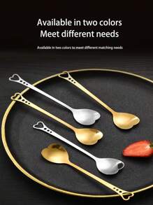 1/5/10 Stücke Gold/Silber Edelstahl Herzförmige Löffel, Herzgriff Kaffee Dessert Kuchen Rührlöffel, Hochzeitsgeschenk Löffel, Cut Out