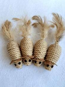 1pc/2pcs/3pcs Sisal Rope And Bite-Resistant Cat Toys, Mouse-Shaped Cat Bite Toys With Feather Tails, Cat Interactive Toys.Mother's Day - Multicolor - View 12