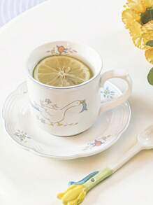 Cute Cartoon Ceramic Goose Coffee Cup And Saucer Set, Fashionable High-Quality Girl's Afternoon Tea Cup, Korean Style - Multicolor - View 7