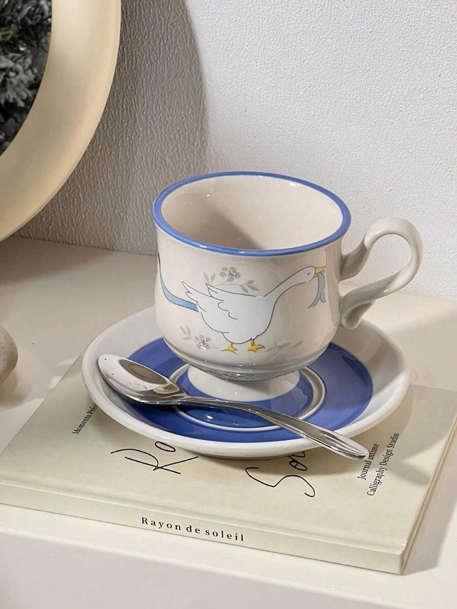 Cute Cartoon Ceramic Goose Coffee Cup And Saucer Set, Fashionable High-Quality Girl's Afternoon Tea Cup, Korean Style - Multicolor - View 1