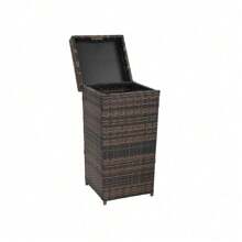 With Top Cover Iron Frame Rattan Trash Can Brown Gradient