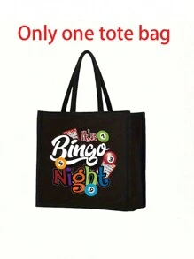 Bingo Night Women's Tote Bag And Wallet Set, Fabric Structure, Hand Washable, Unclosed, Lined, Casual Shoulder Back, Vacation Style Letter Design Tote Bags