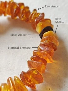 Natural Baltic Raw Amber Bracelet Elastic Therapy Gemstone Bangle Jewelry Indie Stylish Calm And Peace Accessorize Fossil Resin Energy Gift For Couple's Presents For Man And Woman