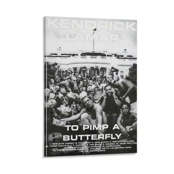 1 ملصق موسيقي بدون إطار - ملصق حائط طباعة قماش لغلاف ألبوم "To Pimp A Butterfly"، ملصقات موسيقية لديكور الغرفة الجمالي