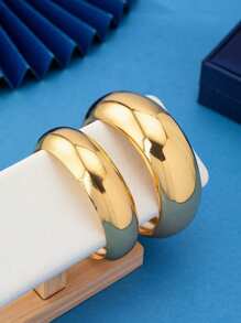 2 Pcs Retro Exaggerated Classic Simple Metal Textured Wide Bangle Bracelet Set, Fashion Chunky Jewelry For Women - Bracelet - View 4