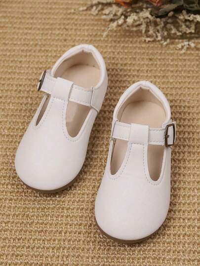 1 Pair Girls Hook And Loop Strap Non-Slip Soft Sole Simple Flat Shoes, Suitable For Spring And Summer
