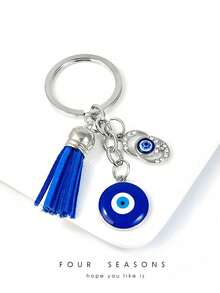1pc Glass Pie Keychain, New Turkish Blue Evil Eye Design Keychain