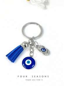 1pc Glass Pie Keychain, New Turkish Blue Evil Eye Design Keychain