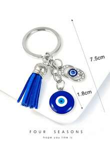 1pc Glass Pie Keychain, New Turkish Blue Evil Eye Design Keychain
