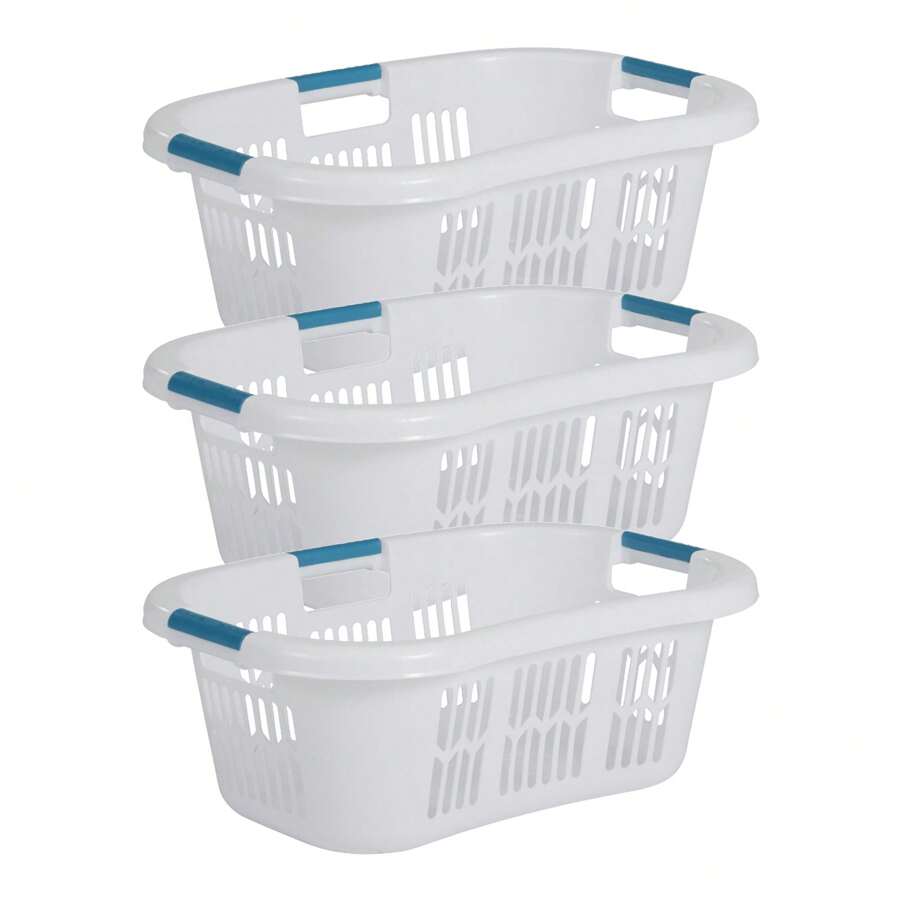 2.1-Bushel Small Hip-Hugger Plastic Laundry Basket, White (3-Pack) - 白色 - 查看 1