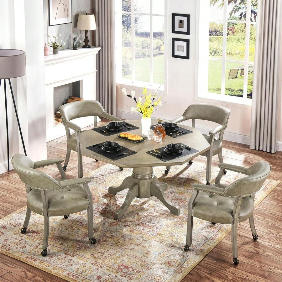 Dining Chair With Casters Set Of 4, Accent Kitchen Table Chairs With