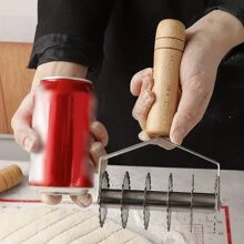 Máy cắt bột bánh pizza 6 bánh, dụng cụ cắt bánh lăn dạng lưới có tay cầm bằng gỗ để nướng bánh - Nhiều màu - Xem 7