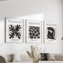 Set de 3 carteles de lienzo con diseño de flores abstractas de Matisse en estilo moderno de mediados de siglo, sin marco, arte de pared impermeable, pintura mural, regalo ideal para dormitorio, sala de estar, oficina, baño, comedor, cafetería, bar, decoración del hogar y de la oficina