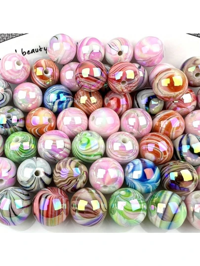 30/50/100pcs Accessory , DIY Colored Beads, Water Pattern Bright Color Acrylic Beads Jewelry, For Jewelry Making, DIY Keychain, Phone Strap, Pen Decoration, Handicraft Beading,Christmas