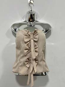 Women's Tailored Tank Top With Bows Launch Summer 2025 - 米色 - 查看 1